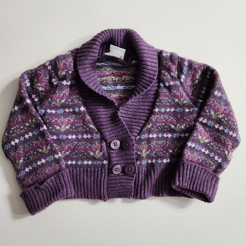 Janie And Jack Purple Fair Isle Crop Cardigan Baby Girl 12-18 Months